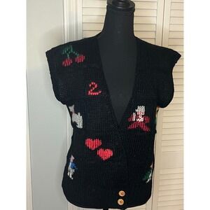 Vintage Alyssa Brooke Black Cardigan Sweater Vest‎ Size Medium Korea